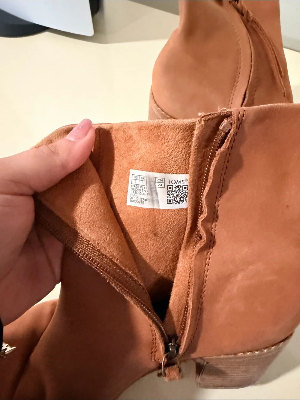 TOMS Tan Leather Block Heel Ankle Boot